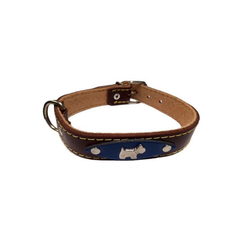 COLLAR CUERO ALAMO AZUL APLIQUE 55 CM.