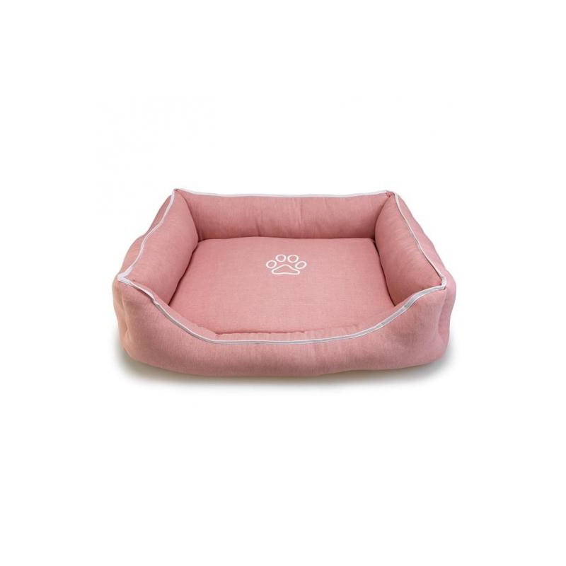 Cama cuadrada Rosa con Huella y Ribete 55x46x17cm